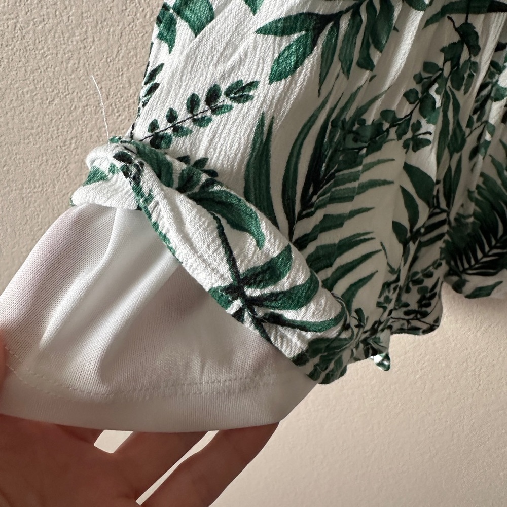 Blue Rain Green Leaf Pattern Romper - image 4